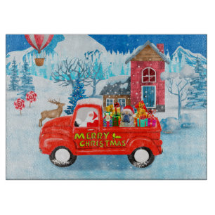 French Bulldog in Christmas Delivery Truck Snow  Cutting Board