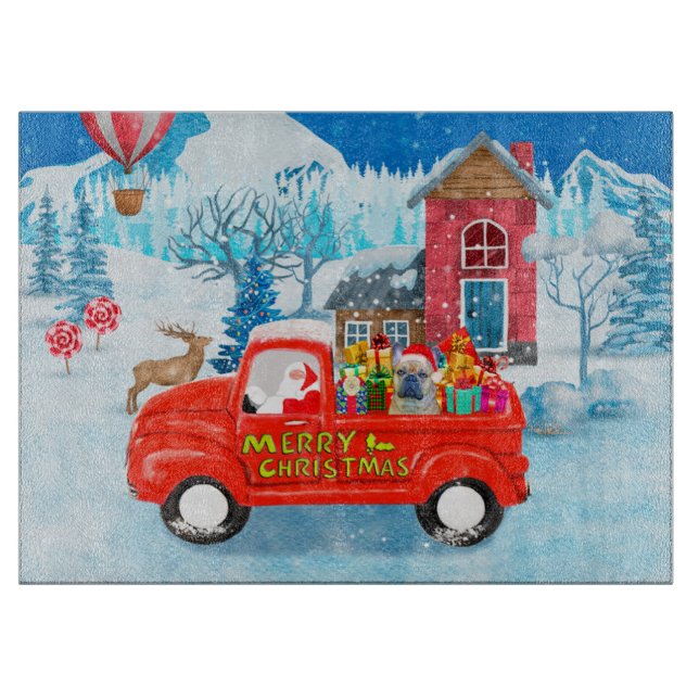 French Bulldog in Christmas Delivery Truck Snow  Cutting Board (Front)