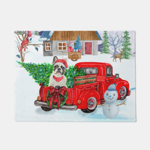 French Bulldog In Christmas Delivery Truck Snow Doormat