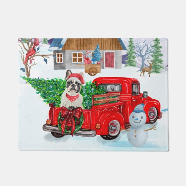 French Bulldog In Christmas Delivery Truck Snow Doormat (Front)