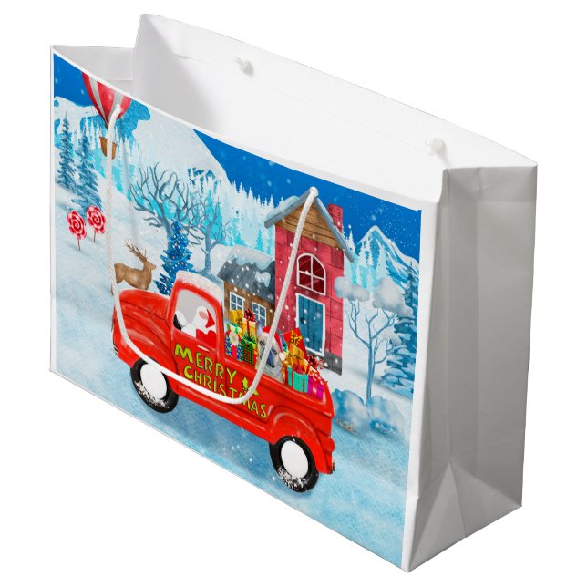 French Bulldog in Christmas Delivery Truck Snow  Large Gift Bag (Front Angled)