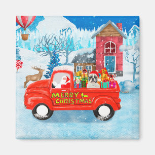 French Bulldog in Christmas Delivery Truck Snow Magnet