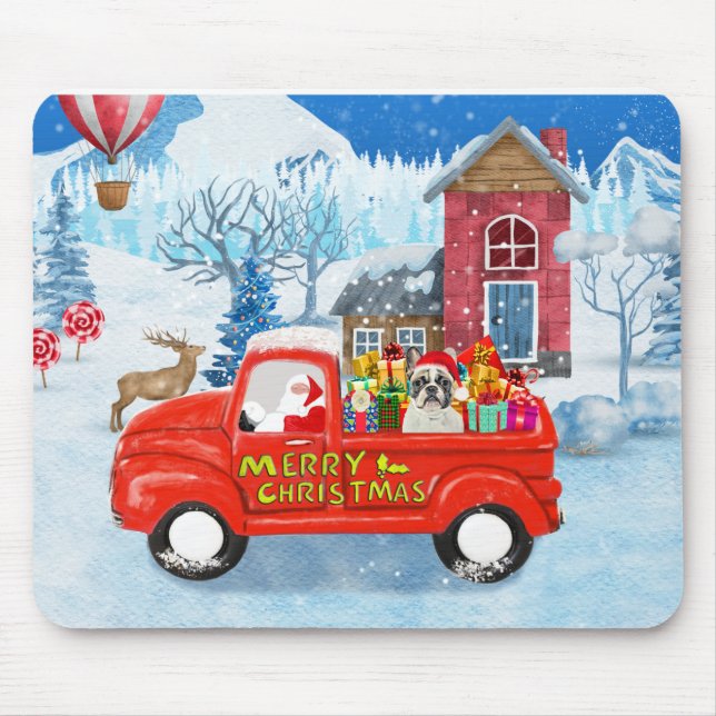 French Bulldog in Christmas Delivery Truck Snow  Mouse Mat (Front)