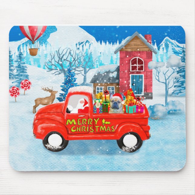 French Bulldog in Christmas Delivery Truck Snow  Mouse Mat (Front)