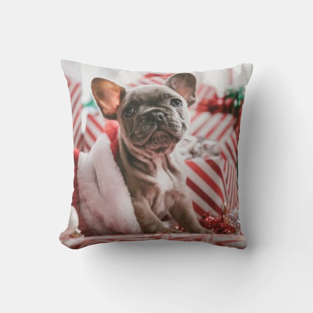 French Bulldog in Christmas Hat Cushion (Front)
