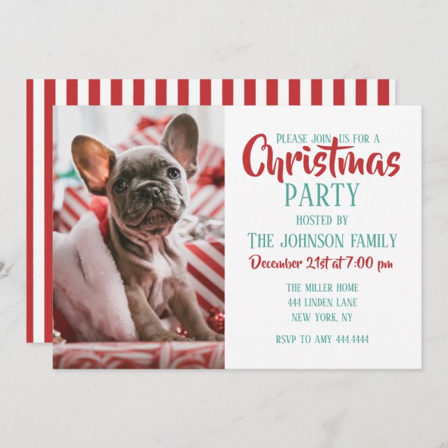 French Bulldog in Christmas Hat   Invitation (Front/Back)