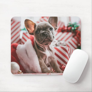 French Bulldog in Christmas Hat Mouse Mat