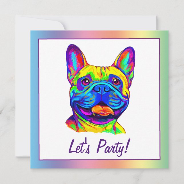 French Bulldog in Colours Birthday Invitation (Front)