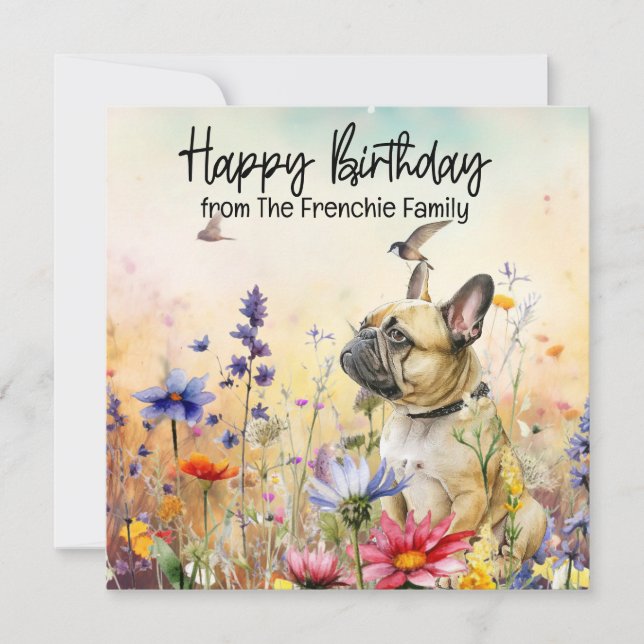 French Bulldog in Flower Field Birthday watercolor (Front)