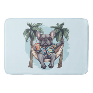 French Bulldog In Hawaiian Top Bath Mat