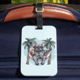 French Bulldog In Hawaiian Top Luggage Tag