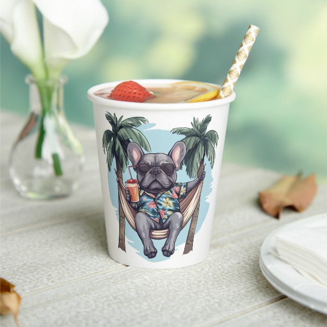 French Bulldog In Hawaiian Top Paper Cups (Insitu)