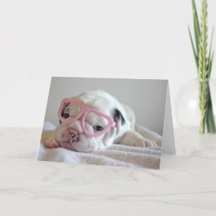 French Bulldog in Heart Glasses Card