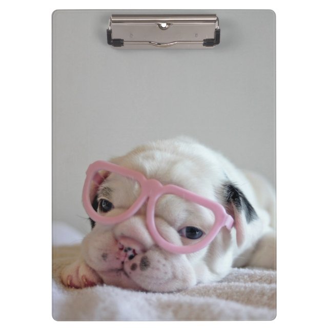 French Bulldog in Heart Glasses Clipboard (Front)