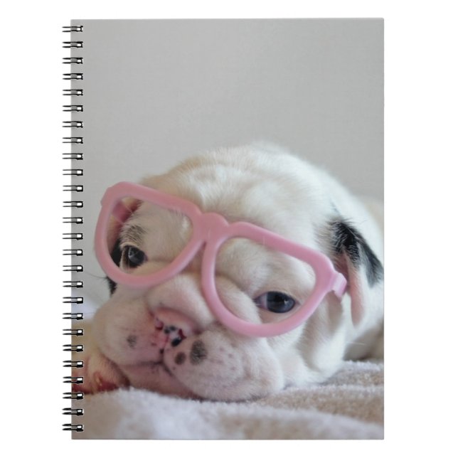 French Bulldog in Heart Glasses Notebook (Front)