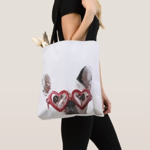French Bulldog in Heart Glasses Tote Bag