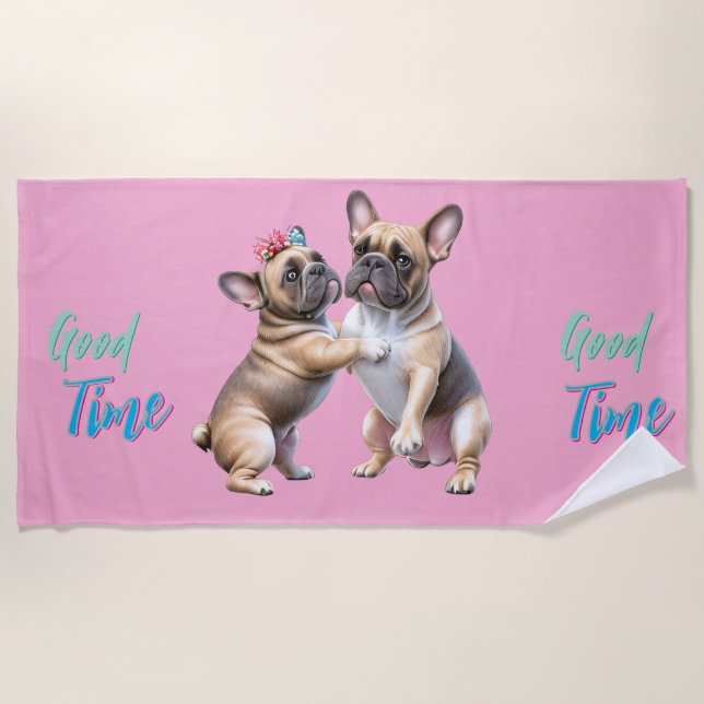French Bulldog in love Valentine's Day  Beach Towel (Front)