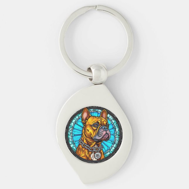 French Bulldog in Ornate Design Key Ring (Front)
