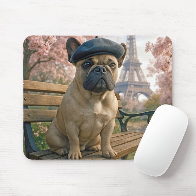 French Bulldog In Paris Park Bench Mouse Mat (With Mouse)