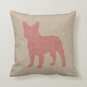 French Bulldog in Pink on Linen Look Cushion