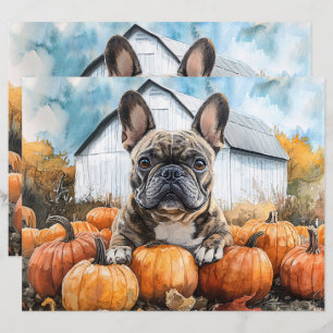 French Bulldog in Pumpkin Patch Scrapbook Paper