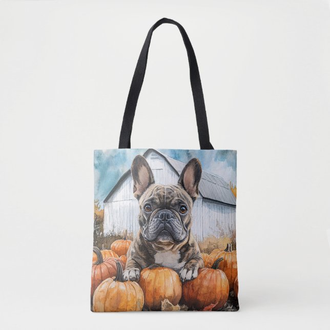 French Bulldog in Pumpkin Patch Tote Bag (Front)