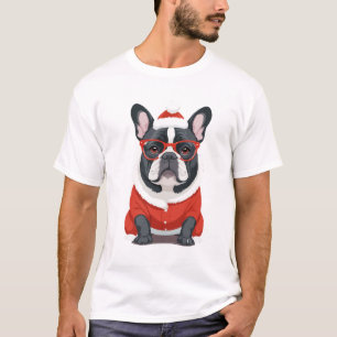 French Bulldog In Santa Costume Adorable Funny Art T-Shirt