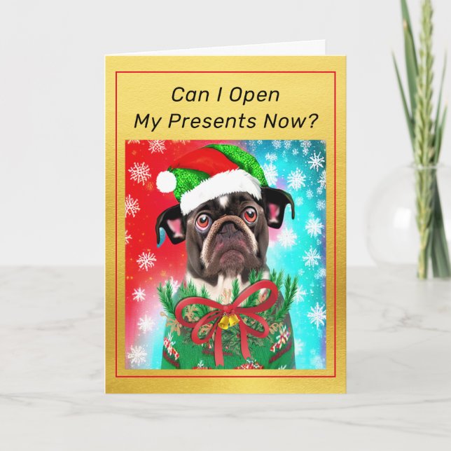 French Bulldog in Santa Hat Cute Dog Christmas Card (Front)