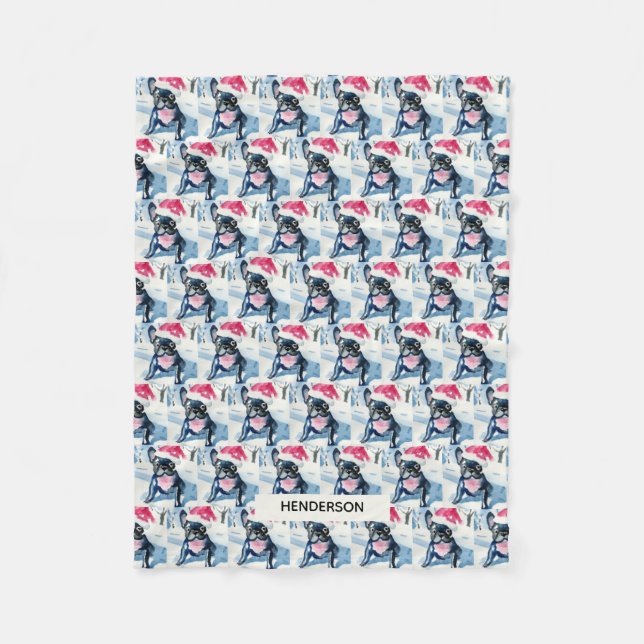 French Bulldog in Santa Hat or Custom Dog Photo Fleece Blanket (Front)
