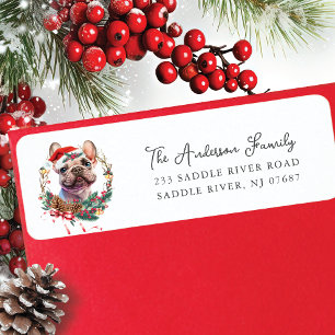 French Bulldog in Santa Hat  Return Address