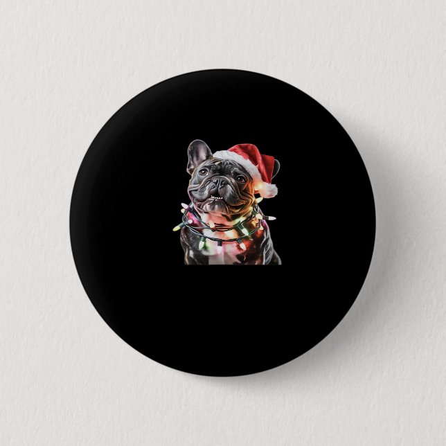 French Bulldog in Santa Hat Wrapped in Christmas L 6 Cm Round Badge (Front)