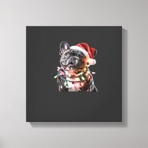 French Bulldog in Santa Hat Wrapped in Christmas L Canvas Print