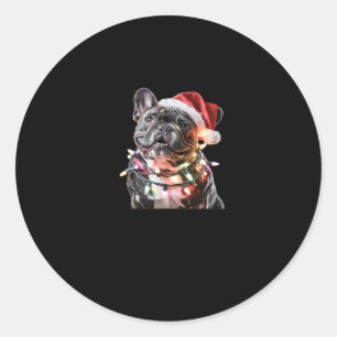 French Bulldog in Santa Hat Wrapped in Christmas L Classic Round Sticker