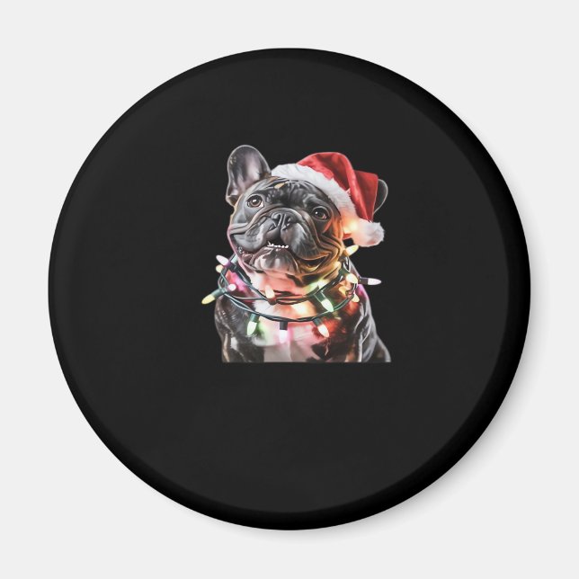 French Bulldog in Santa Hat Wrapped in Christmas L Magnet (Front)