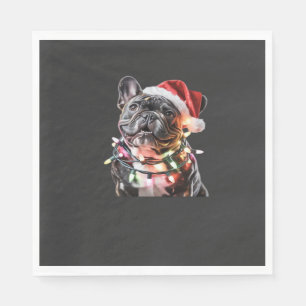 French Bulldog in Santa Hat Wrapped in Christmas L Napkin