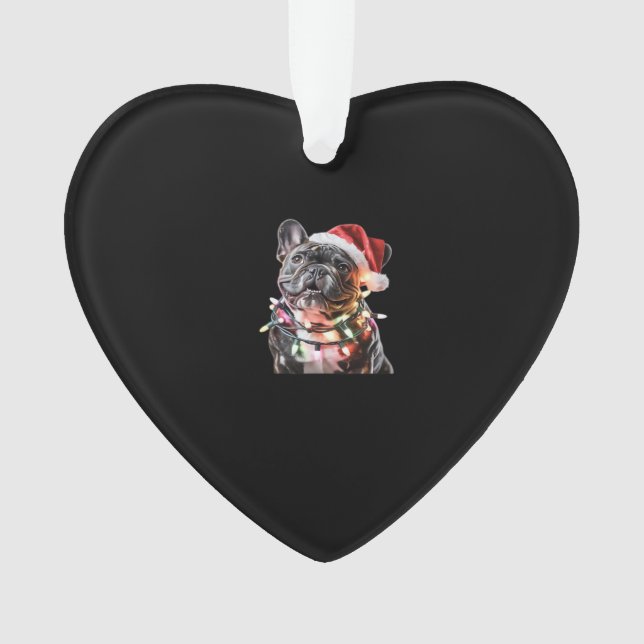French Bulldog in Santa Hat Wrapped in Christmas L Ornament (Front)