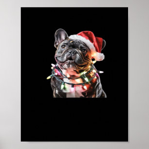 French Bulldog in Santa Hat Wrapped in Christmas L Poster