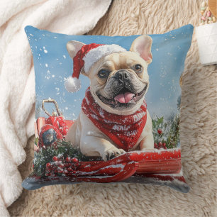 French Bulldog in Sledge Let it Snow Christmas Cushion