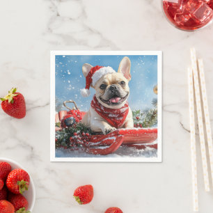French Bulldog in Sledge Let it Snow Christmas Napkin