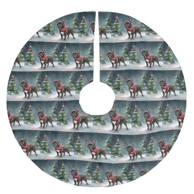 French Bulldog in Snow Christmas Brushed Polyester Tree Skirt (Front)