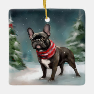 French Bulldog in Snow Christmas Ceramic Ornament