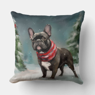 French Bulldog in Snow Christmas Cushion