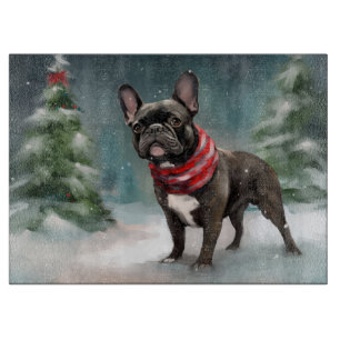 French Bulldog in Snow Christmas Cutting Board