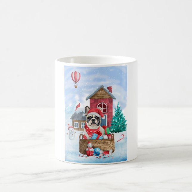 French Bulldog In snow Christmas Dog House Coffee Mug (Center)