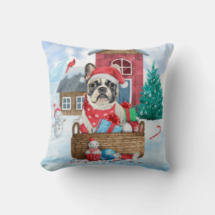 French Bulldog In snow Christmas Dog House Cushion