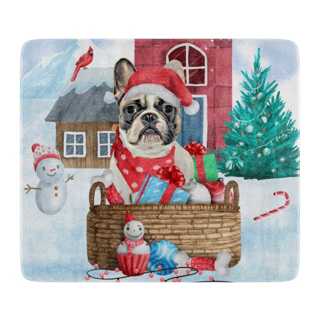 French Bulldog In snow Christmas Dog House Cutting Board (Front)