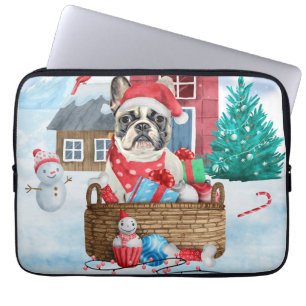 French Bulldog In snow Christmas Dog House Laptop Sleeve