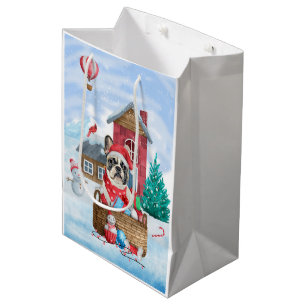 French Bulldog In snow Christmas Dog House Medium Gift Bag