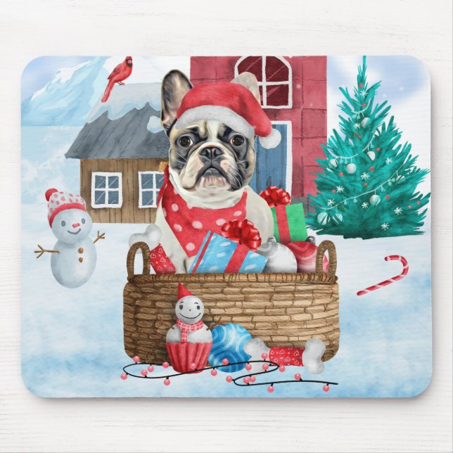 French Bulldog In snow Christmas Dog House Mouse Mat (Front)