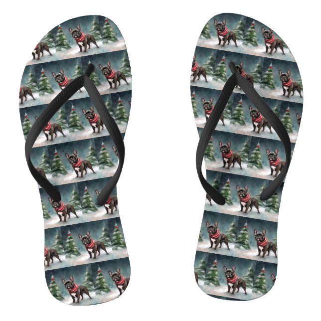 French Bulldog in Snow Christmas Flip Flops (Footbed)